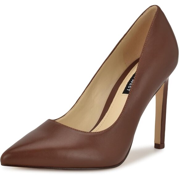 Nine West Women's Medium Brown Leather Closed Pointed Toe Stiletto Heel Pump - Picture 1 of 6